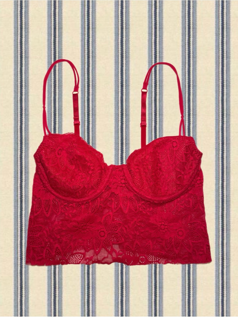 Victoria’s Secret Red Lace Longline Bralette Crop Top